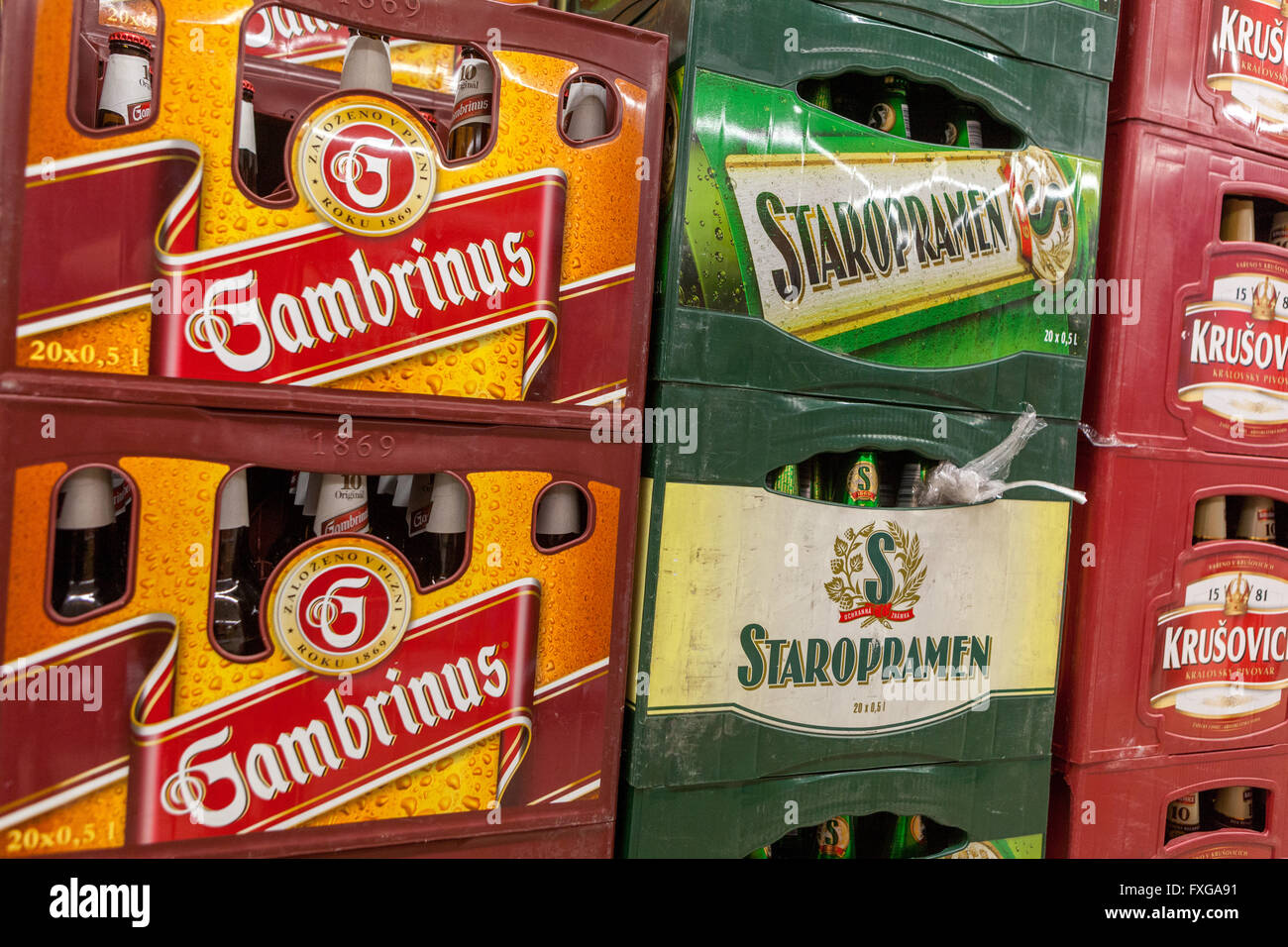crates-for-czech-beer-gambrinus-staropramen-and-krusovice-in-the-supermarket-FXGA91.jpg